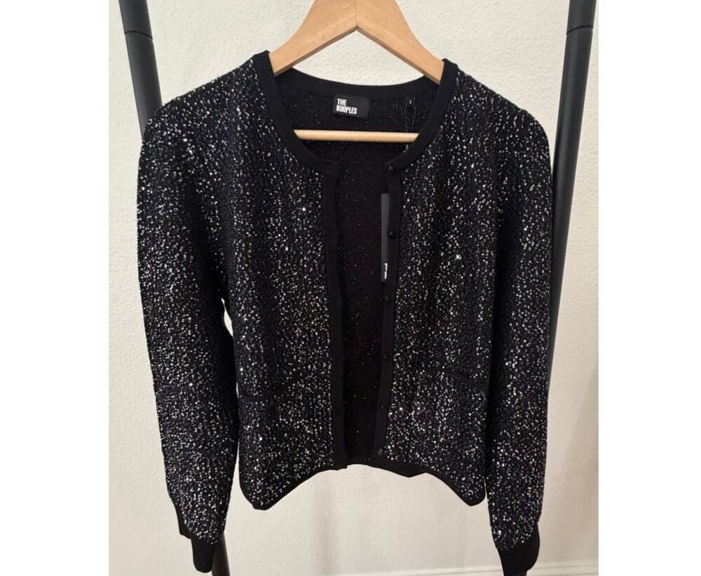 The Kooples NEW Knitted Sequin Black Cardigan, Med